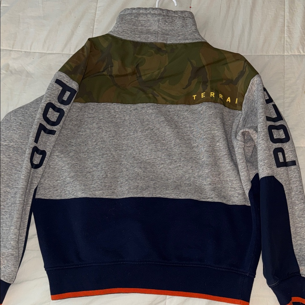 Polo by Ralph Lauren Gray and Navy Sweatshirt with Orange Accent - Picture 2 of 3